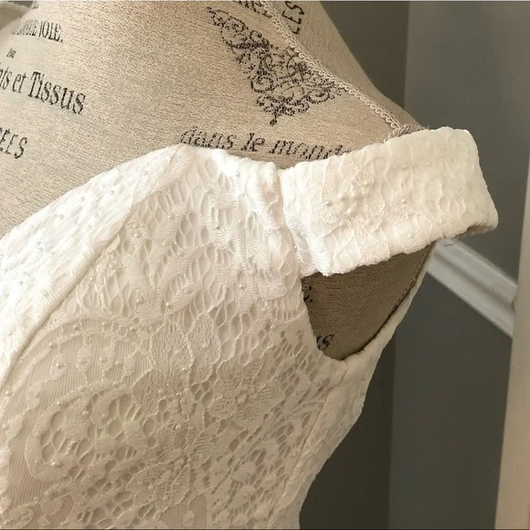 NEW CLARISSE SZ 8 WHITE LACE BEADED OFF SHOULDER FORMAL EVENING WEDDING DRESS - Picture 7 of 14